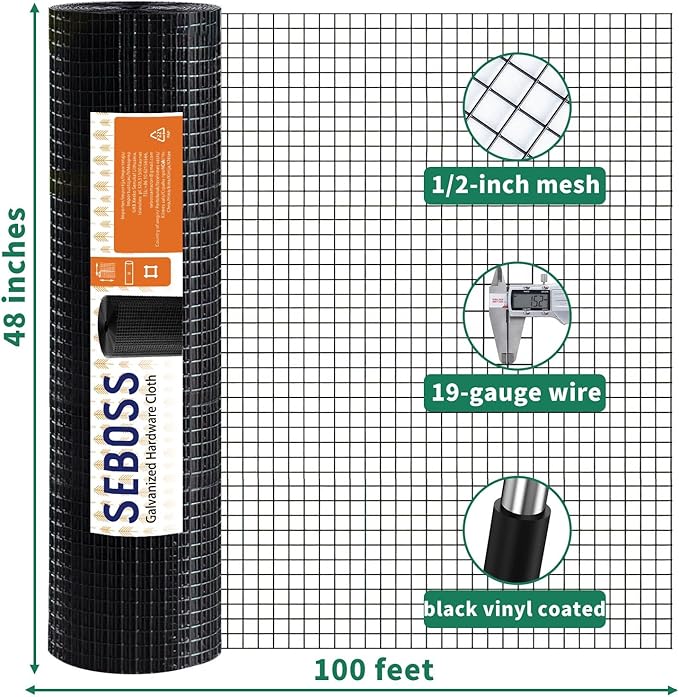 1/2 inch 19 Gauge Black Hardware Cloth