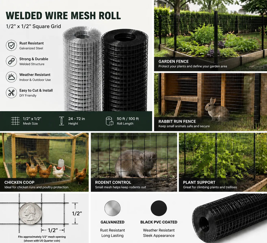 Black PVC Coated Welded Wire Mesh Roll for Garden Protection